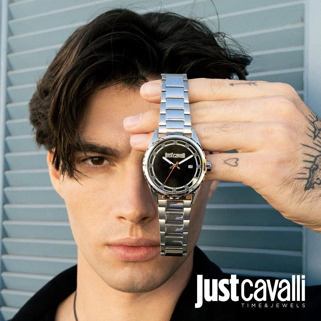 Just Cavalli Men's Silver Watch, Black Dial | Jc1g082m0545