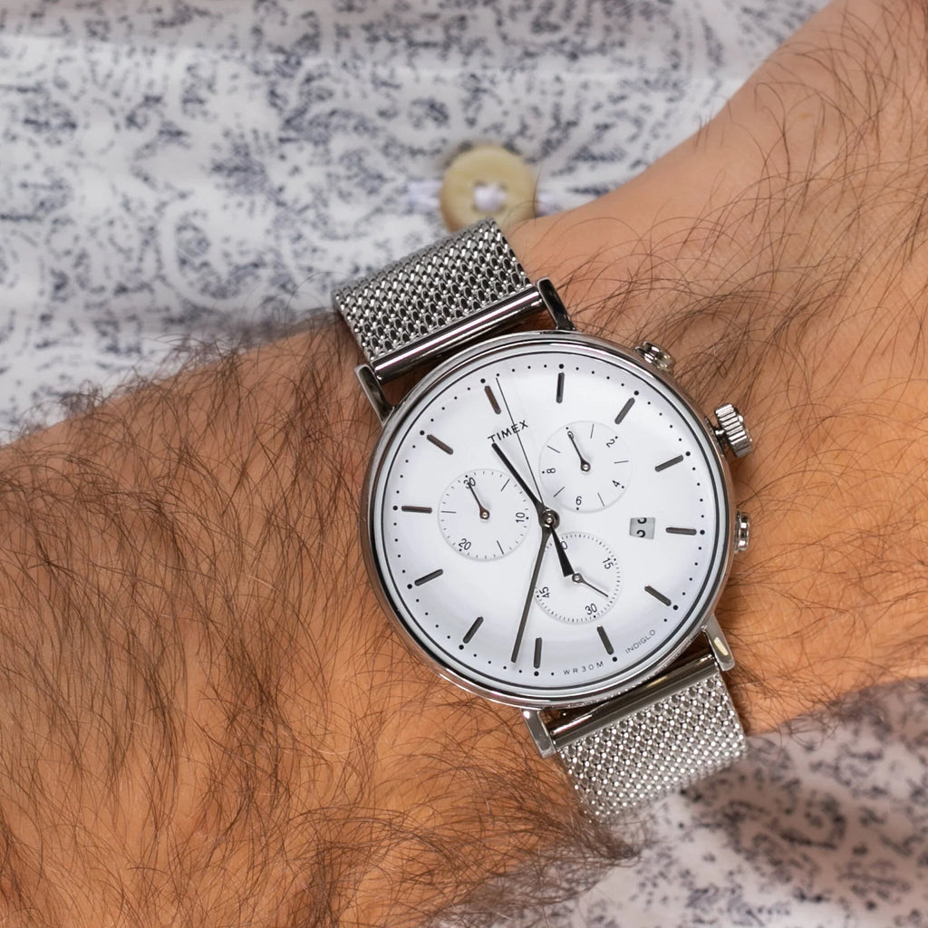 Timex Men's Silver Stainless Steel Watch, White Dial | Tw2r27100
