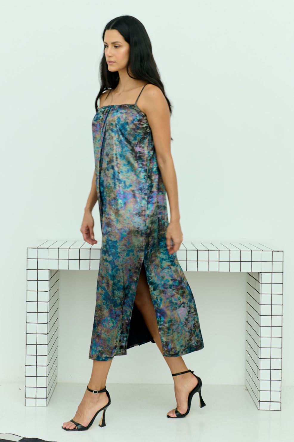 Shadow Of Sequin Shimmer Spaghetti Strap Maxi Dress - Rainbow Black Party Dress