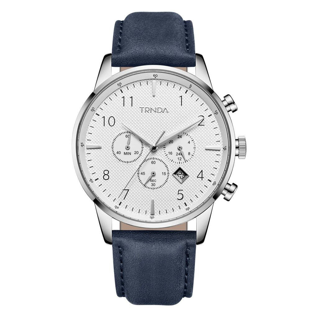 Trnda Men's Stainless Steel Watch, Blue Leather Band | Trnda43bl