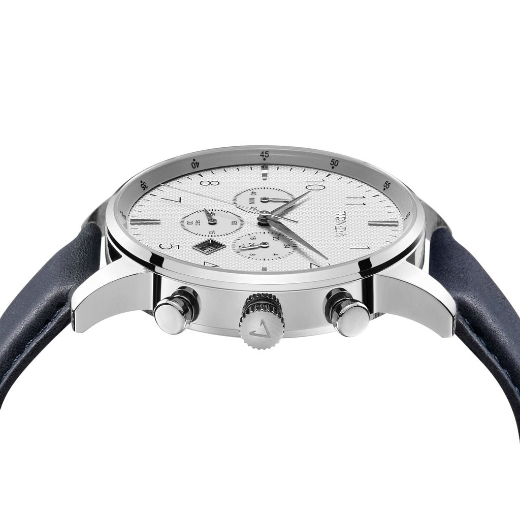 Trnda Men's Stainless Steel Watch, Blue Leather Band | Trnda43bl