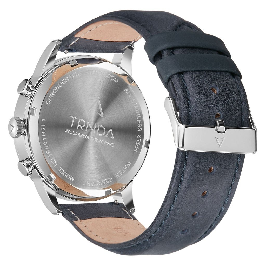 Trnda Men's Stainless Steel Watch, Blue Leather Band | Trnda43bl