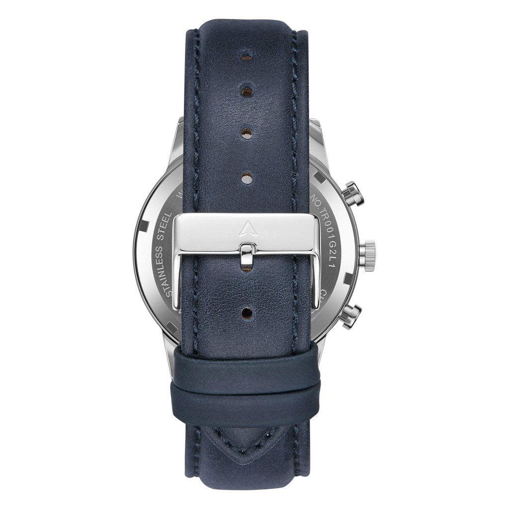 Trnda Men's Stainless Steel Watch, Blue Leather Band | Trnda43bl
