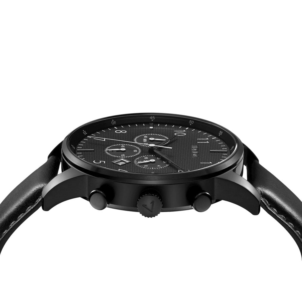 Trnda Men's Stainless Steel Watch, Black Leather Band | Trn-43blk