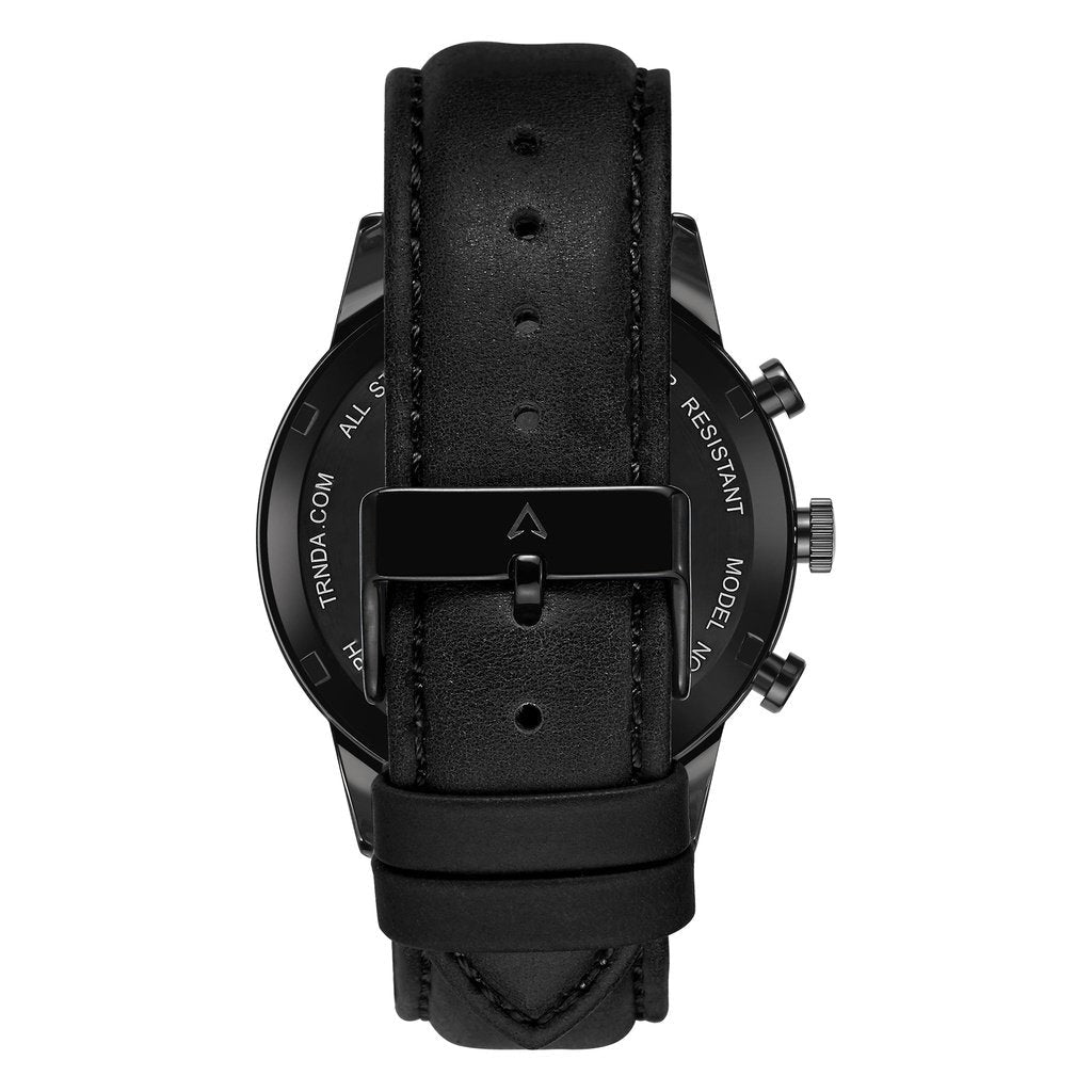 Trnda Men's Stainless Steel Watch, Black Leather Band | Trn-43blk