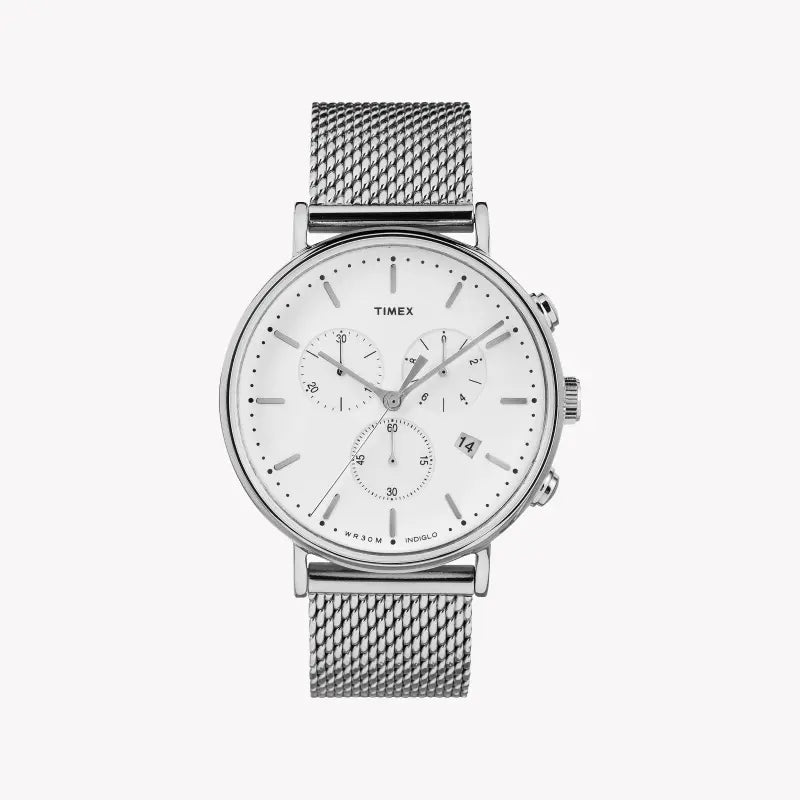 Timex Men's Silver Stainless Steel Watch, White Dial | Tw2r27100