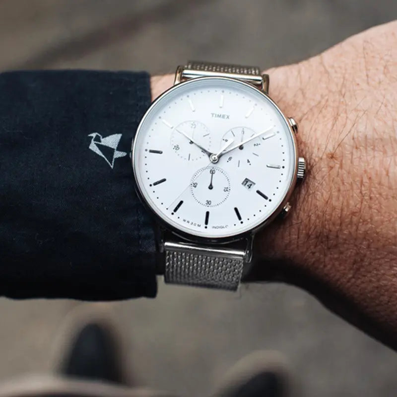Timex Men's Silver Stainless Steel Watch, White Dial | Tw2r27100