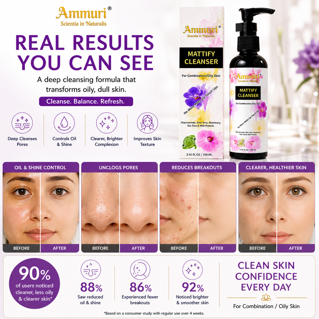 Mattifying Facial Cleanser for Oily Skin & Pore Control (100ml) | Ammuri